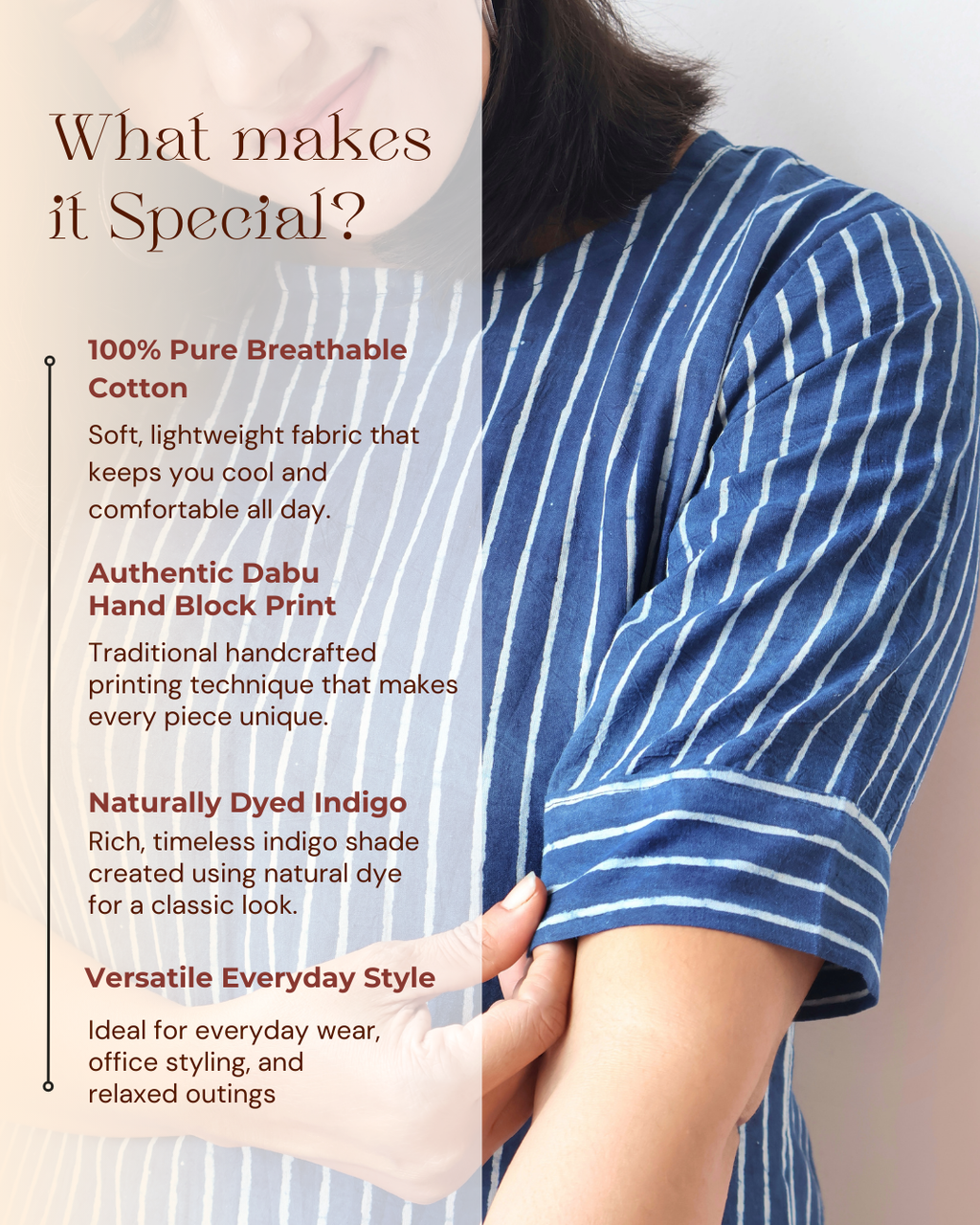 Stripes of Indigo Dabu Hand block Cotton Aline Kurta