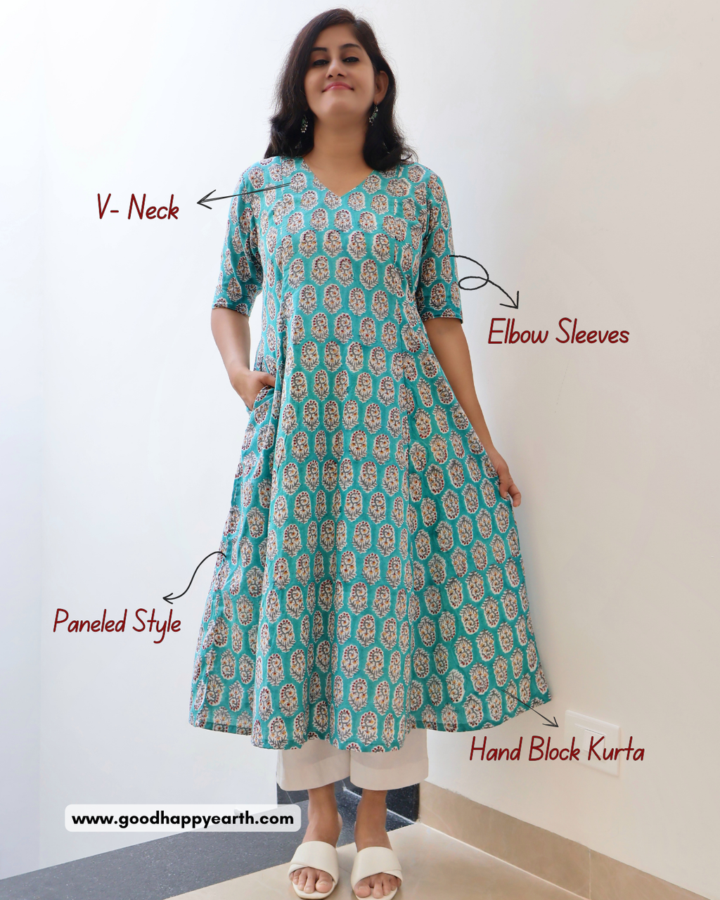 Turquoise Charm Sanganeri Hand Block Cotton Kurta