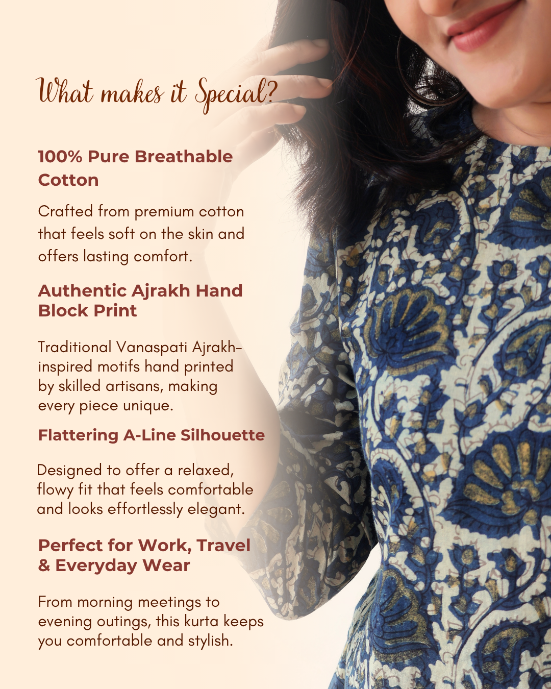 Twilight Blue Ajrakh Hand Block Cotton Kurta
