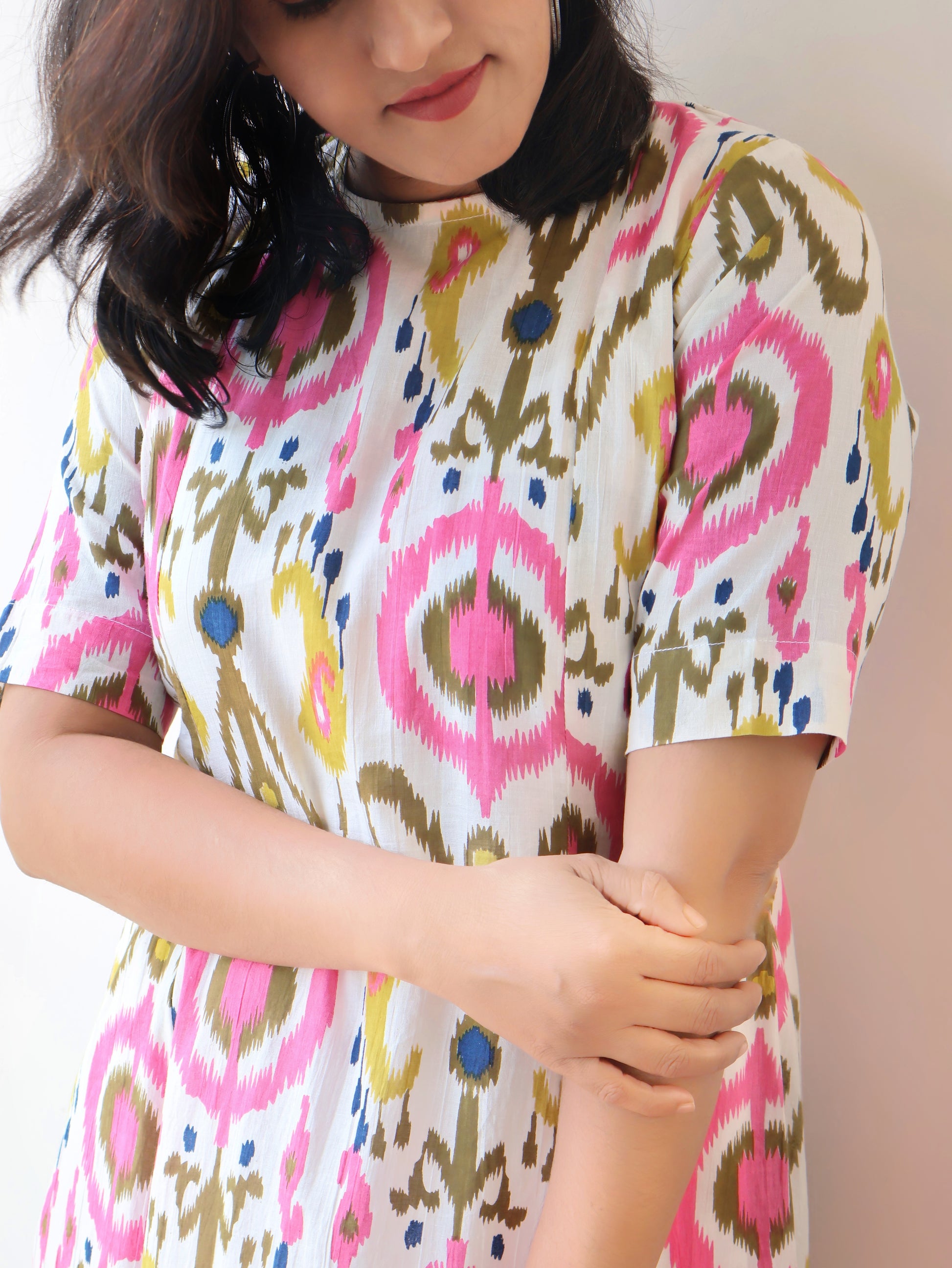 White Popsicle Pure Cotton Kurta with Elbow Sleeves, Closed Neckline and Comfortable A-line Fit