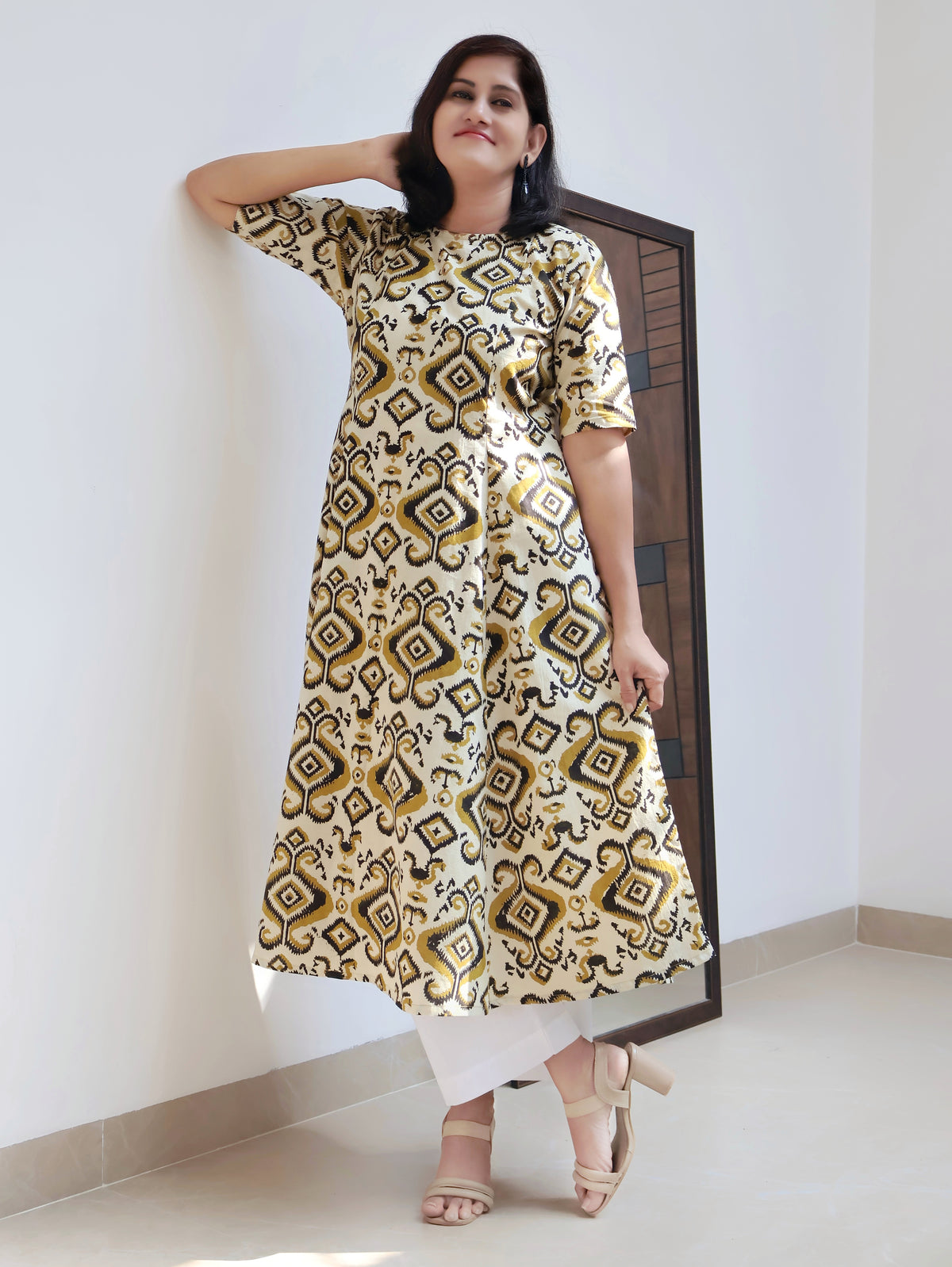 Women’s handcrafted Bagru hand block kurta in toffee shade in  breathable cotton fabric