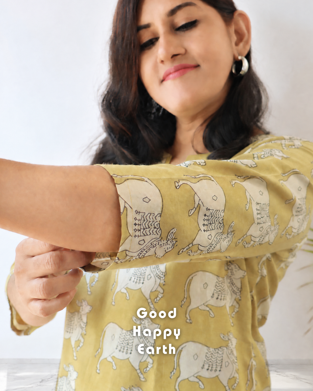 Yellow Pichwai Cow Bagru Hand Block Print Straight Short Top