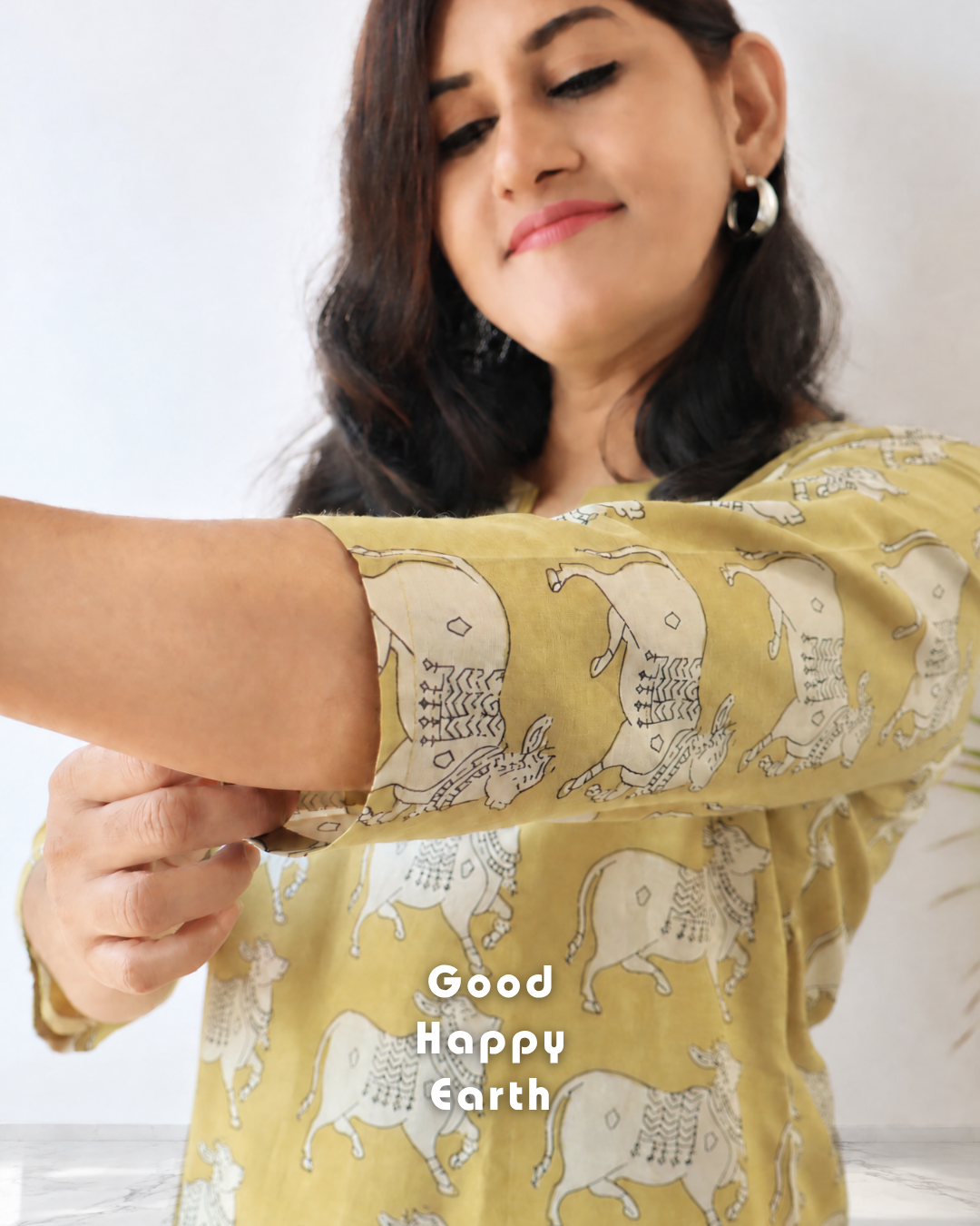 Yellow Pichwai Cow Bagru Hand Block Print Straight Short Top