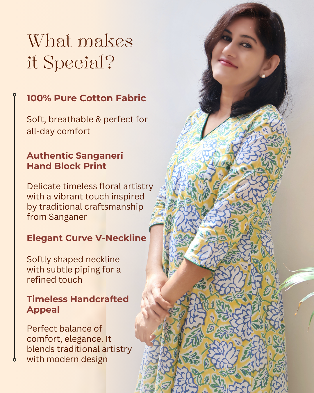 Yellow Daffodil Sanganeri Hand Block Cotton Kurta