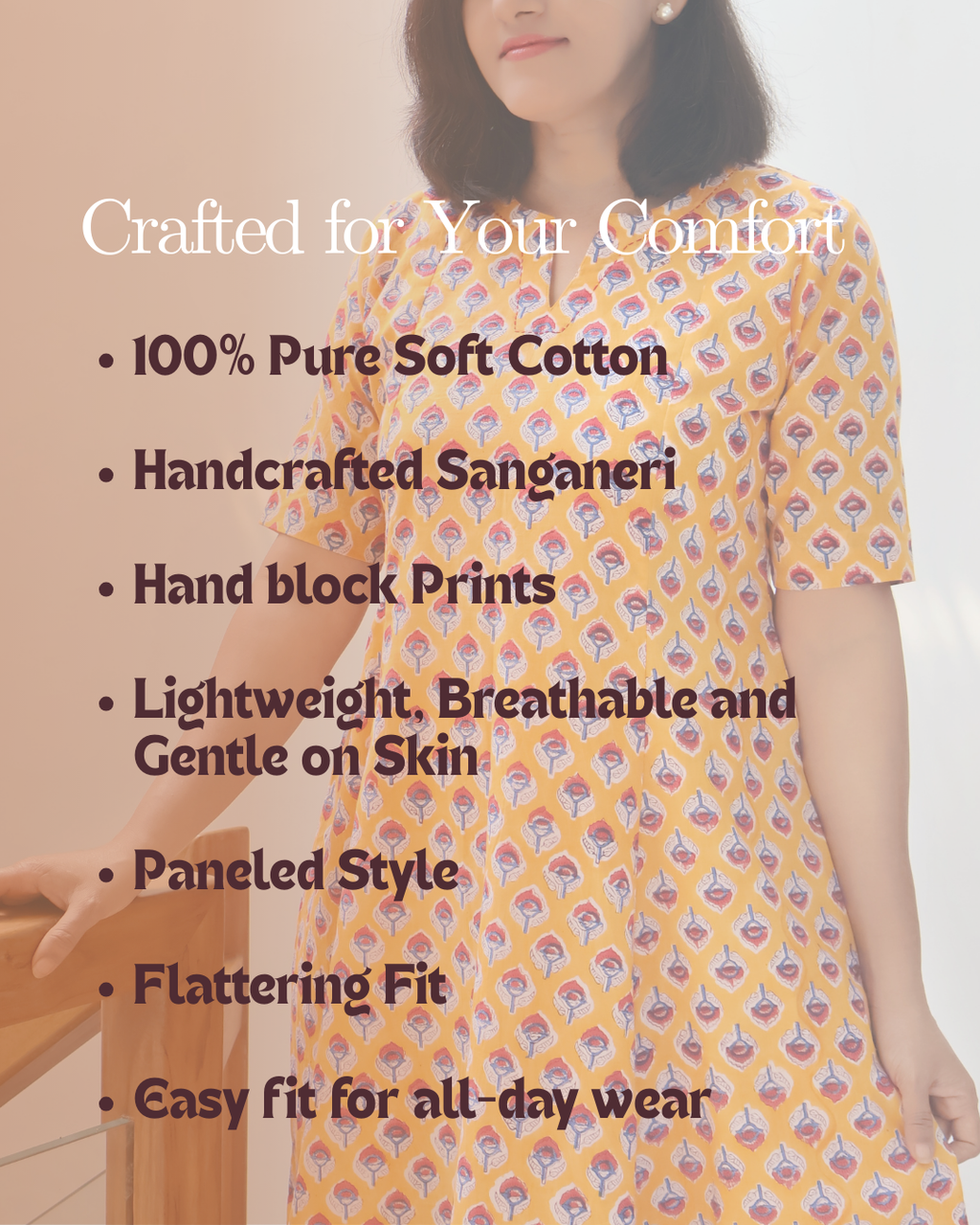 Yellow Mango Sanganeri Hand Block Cotton Kurta